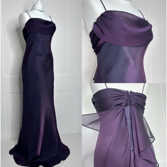 Vtg Betsy & Adam Deep Plum Spaghetti Strap Gown Size 4 Prom Dress Homecoming Y2K - Picture 1 of 9